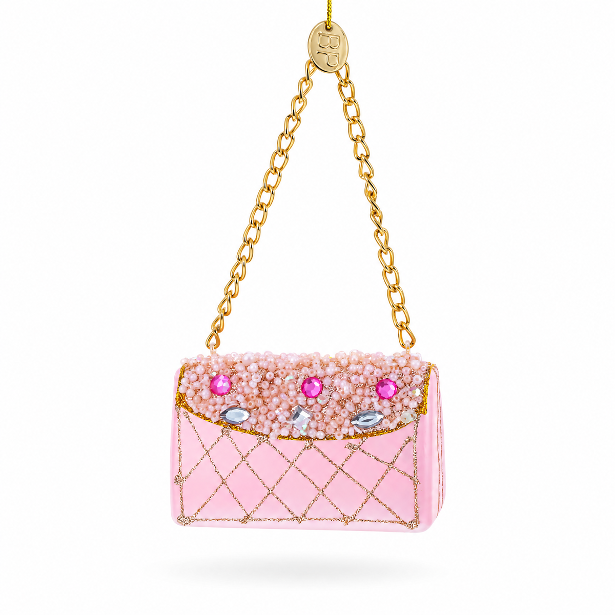 Pink Purse with Gold Chain  Glass  Christmas Ornament