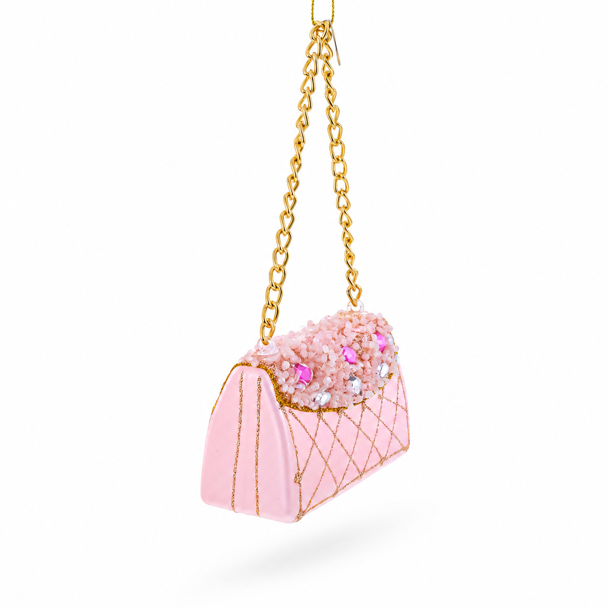 Pink Purse with Gold Chain  Glass  Christmas Ornament