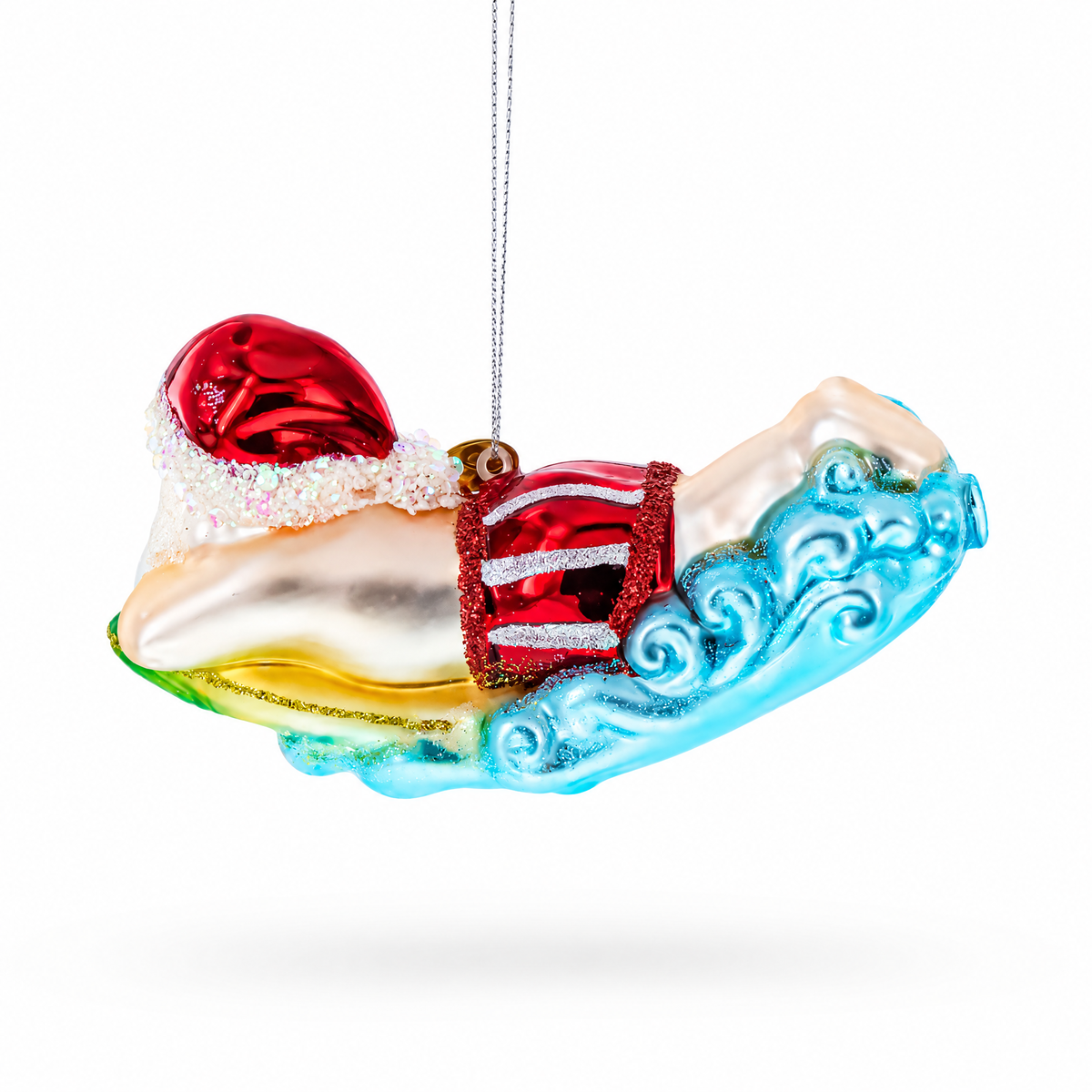 Surfing Santa Glass Christmas Ornament