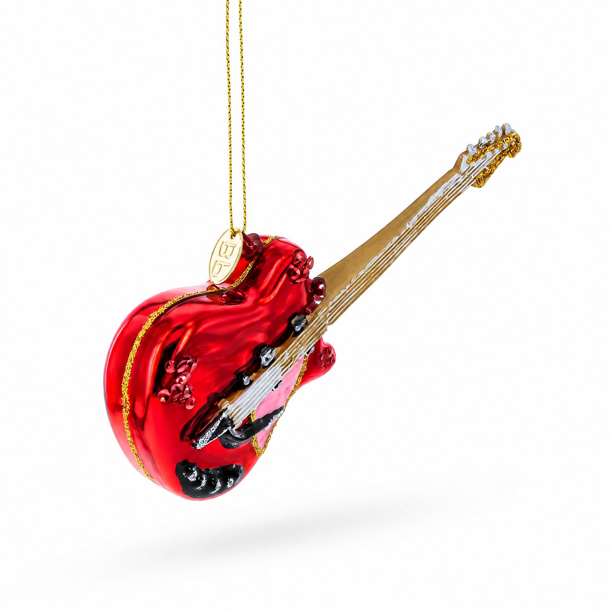Red Electric Guitar Glass Christmas Ornament