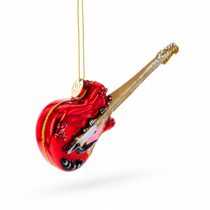 Red Electric Guitar Glass Christmas Ornament