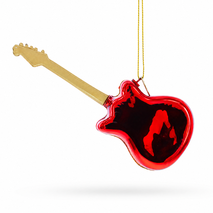 Red Electric Guitar Glass Christmas Ornament