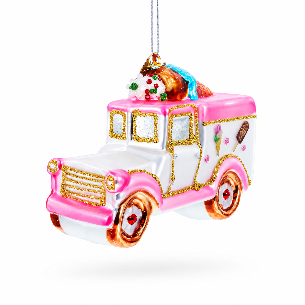 Ice Cream Truck Glass Christmas Ornament
