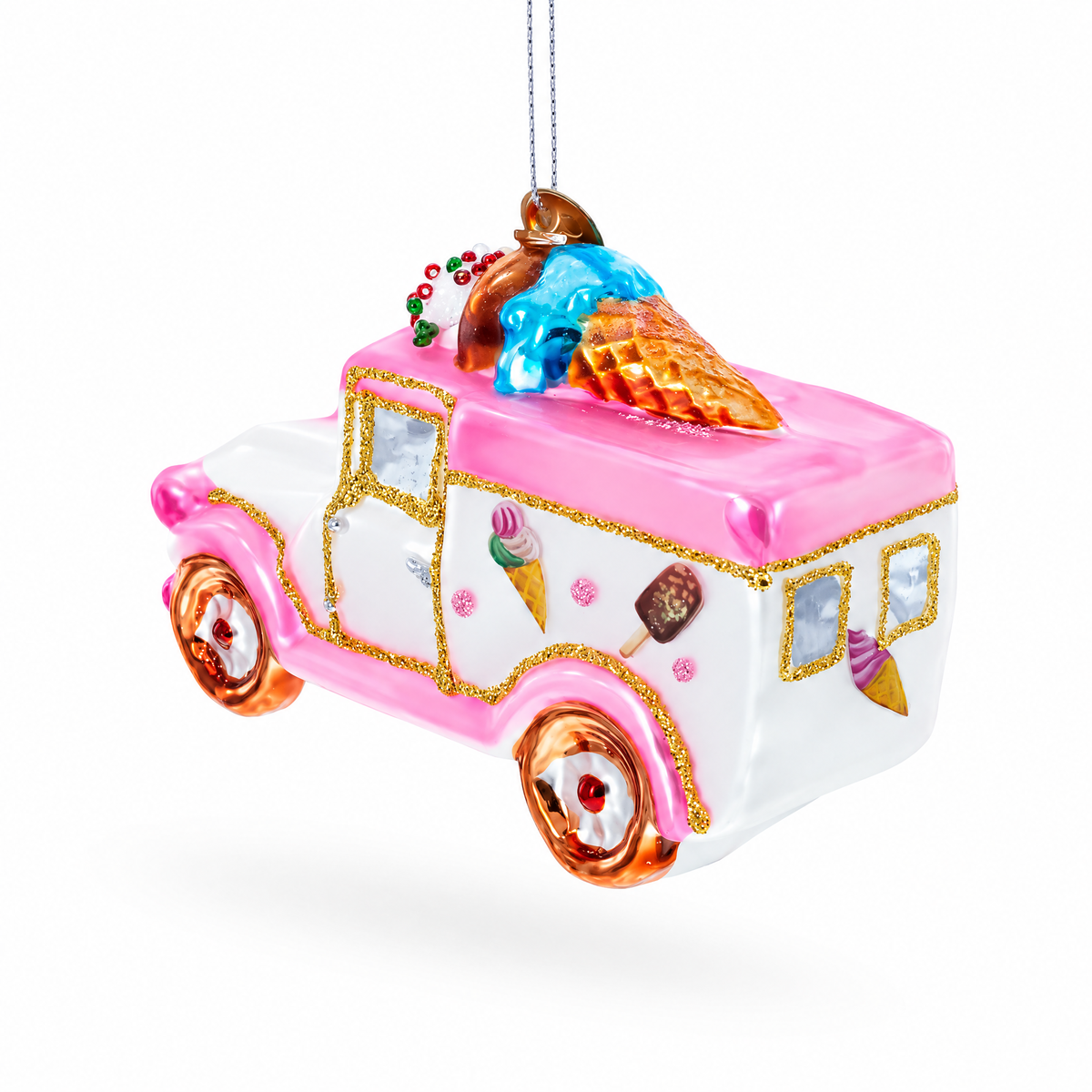 Ice Cream Truck Glass Christmas Ornament