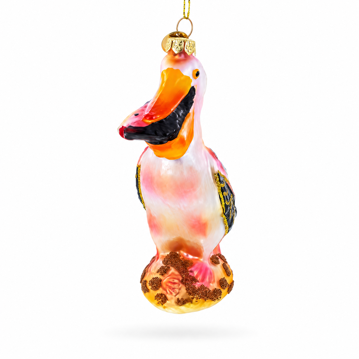 Standing Pelican Glass Christmas Ornament