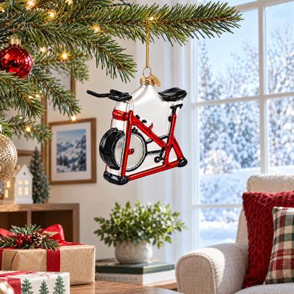 Red Stationary Exercise Bike Glass Christmas Ornament
