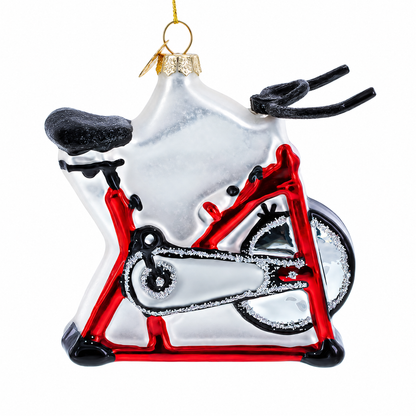 Red Stationary Exercise Bike Glass Christmas Ornament