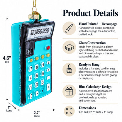 Blue Calculator Glass Christmas Ornament