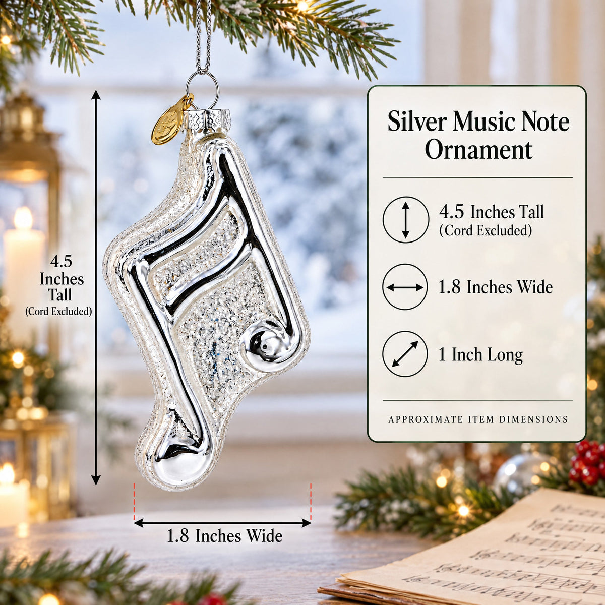 Silver Music Note Glass Christmas Ornament