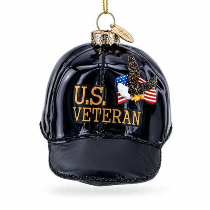 U.S. Veteran Honor Cap Glass Christmas Ornament