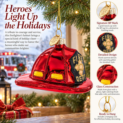 Firefighter’s Red Helmet Glass Christmas Ornament