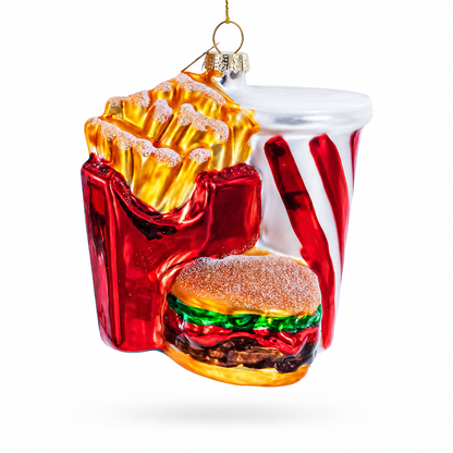 Fast Food Meal Combo Glass Christmas Ornament