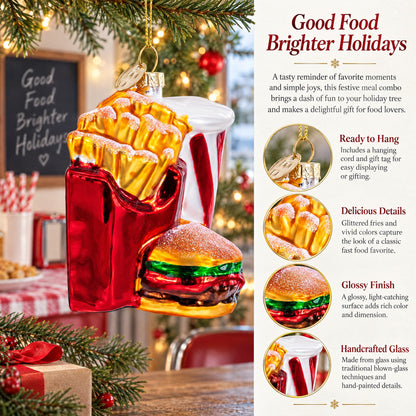 Fast Food Meal Combo Glass Christmas Ornament