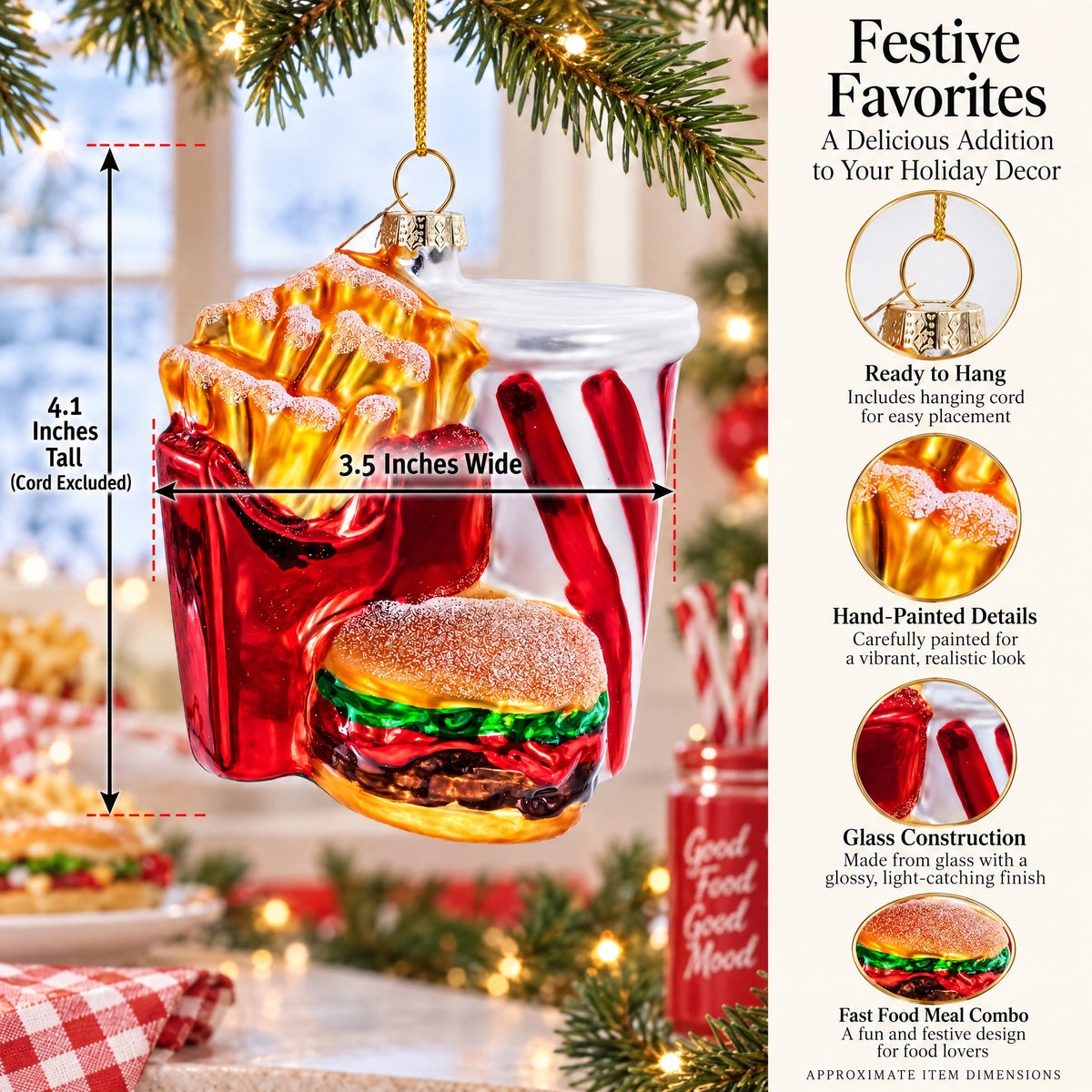 Fast Food Meal Combo Glass Christmas Ornament