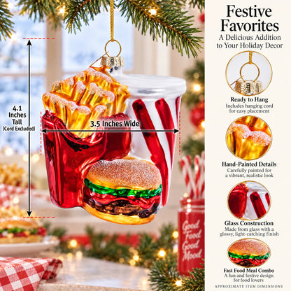 Fast Food Meal Combo Glass Christmas Ornament