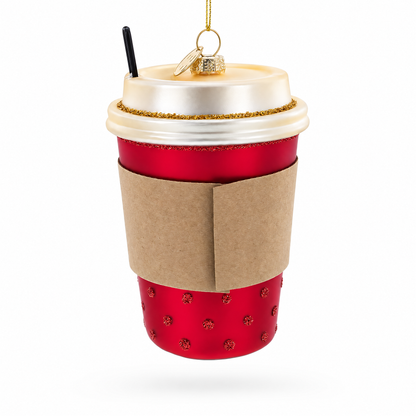 Red Coffee To-Go Cup Glass Christmas Ornament