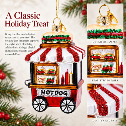 Hot Dog Cart Glass Christmas Ornament
