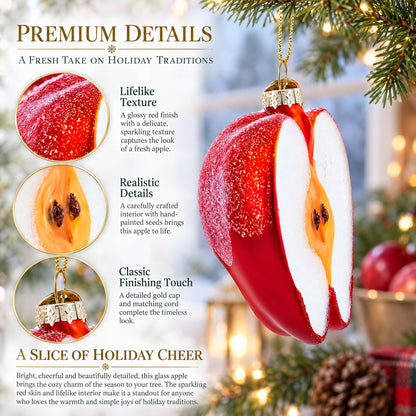 Red Apple Half with Seeds Glass Christmas Ornament