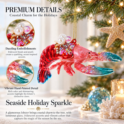 Glam Lobster Glass Christmas Ornament