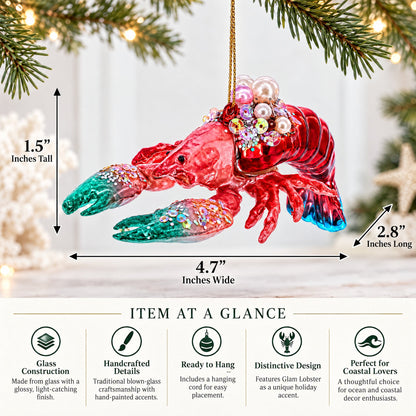 Glam Lobster Glass Christmas Ornament