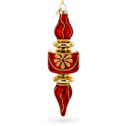 Red & Gold Finial Glass Christmas Ornament