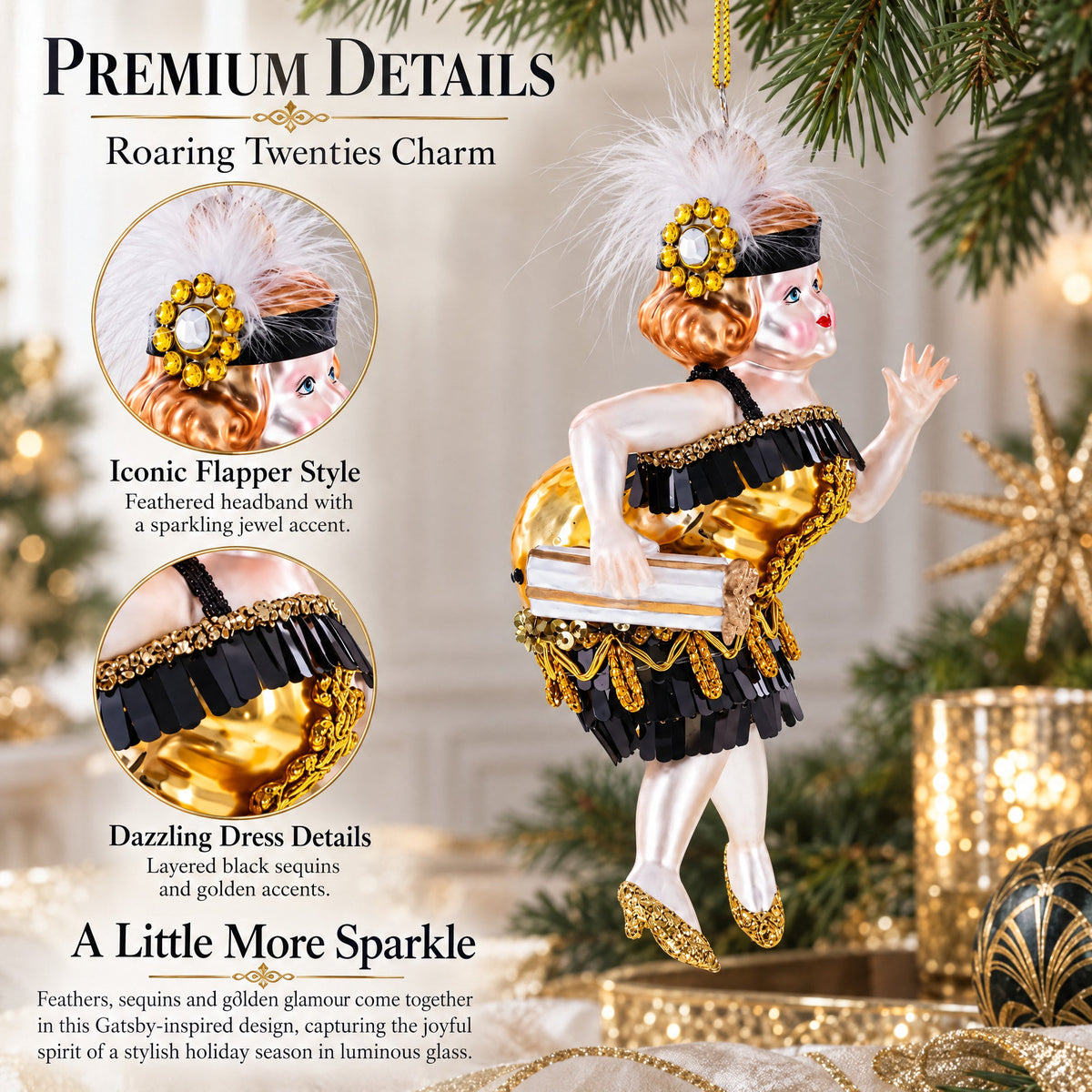 Gatsby Glam Flapper Girl Glass Christmas Ornament