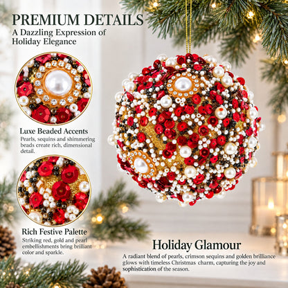 Red & Gold Beaded Glass Christmas Ornament