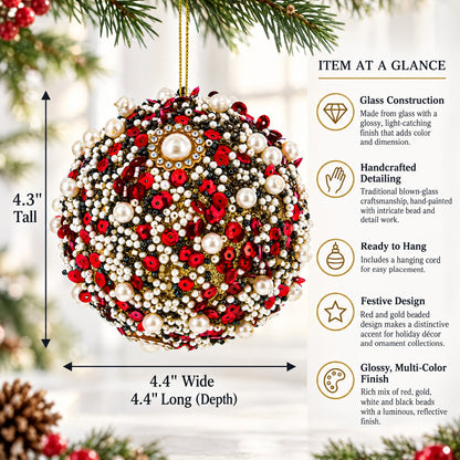 Red & Gold Beaded Glass Christmas Ornament