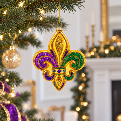 Mardi Gras Fleur-de-Lis Glass Christmas Ornament