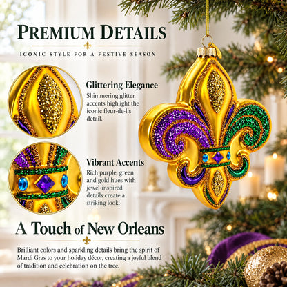 Mardi Gras Fleur-de-Lis Glass Christmas Ornament