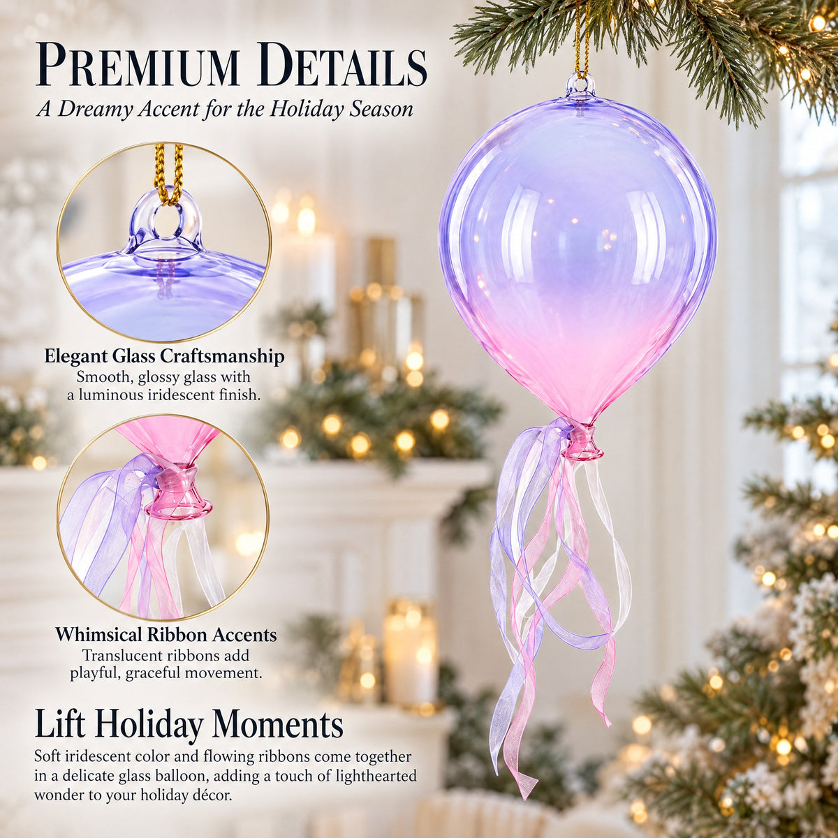 Iridescent Sky Balloon Glass Christmas Ornament