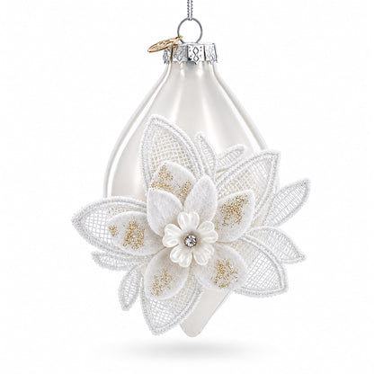 Frosted Petal Drop Glass Christmas Ornament