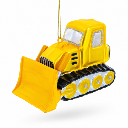 Bulldozer with Front Blade Glass Christmas Ornament