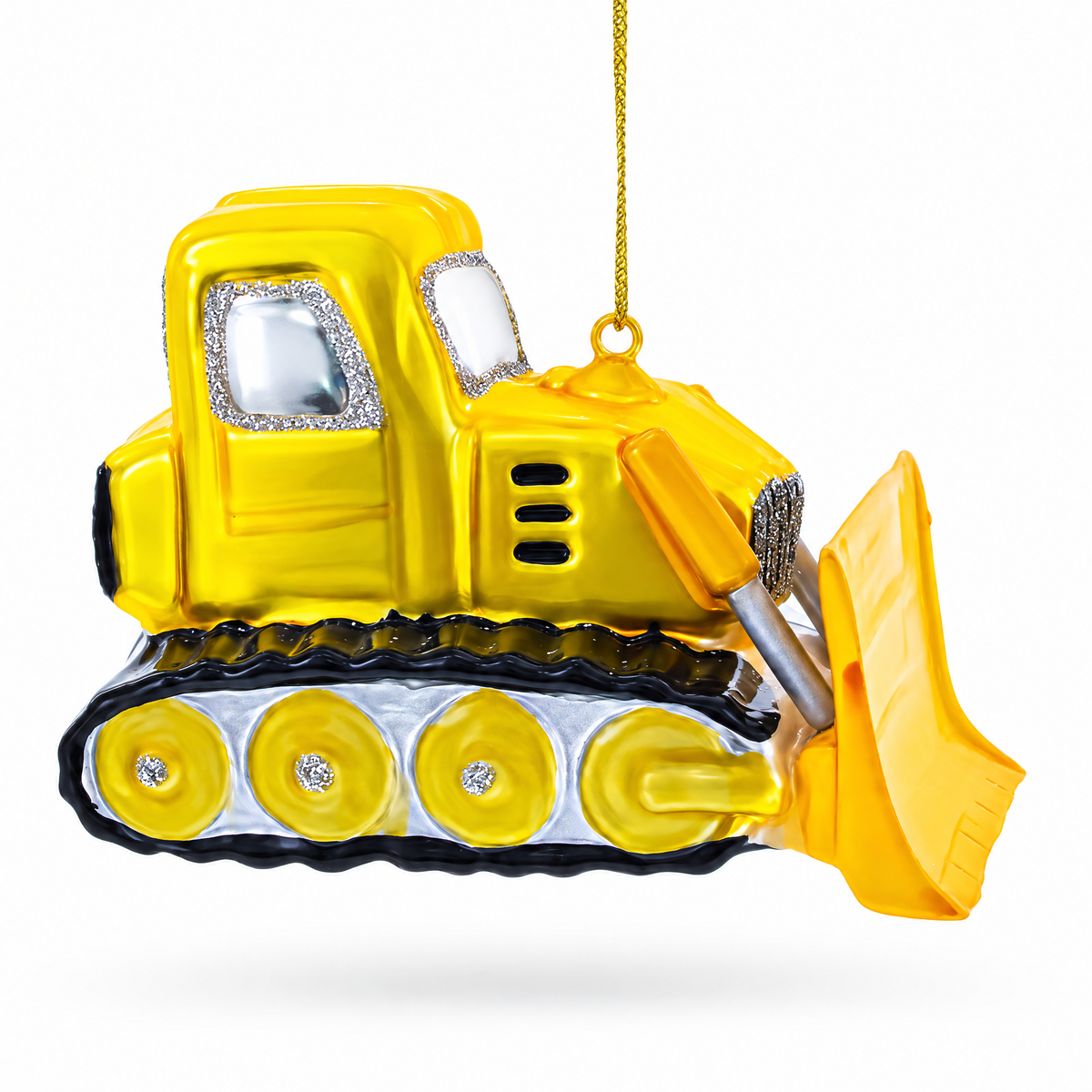 Bulldozer with Front Blade Glass Christmas Ornament