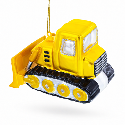 Bulldozer with Front Blade Glass Christmas Ornament