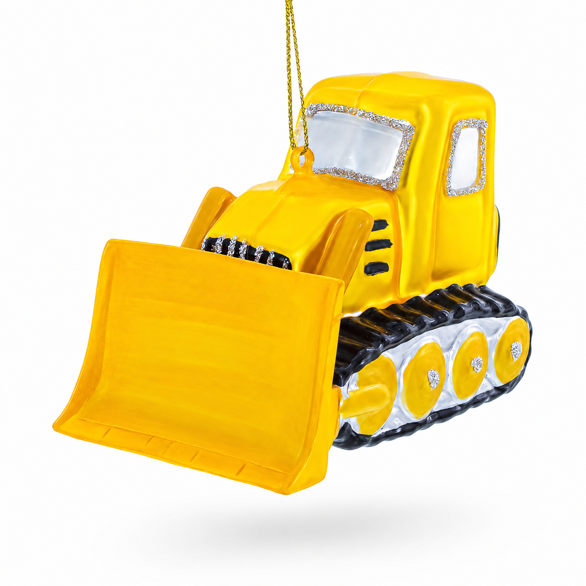 Bulldozer with Front Blade Glass Christmas Ornament