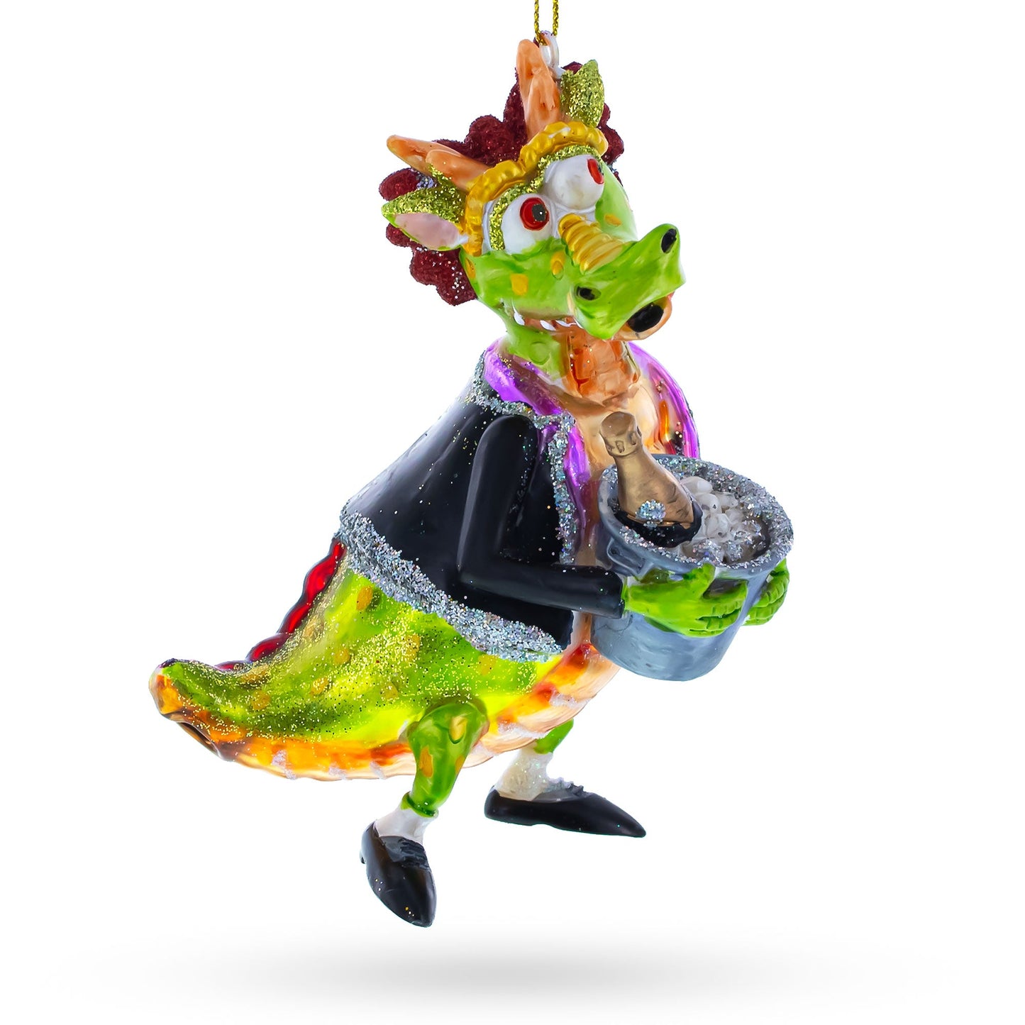 Dragon Clutching Champagne Glass Christmas Ornament