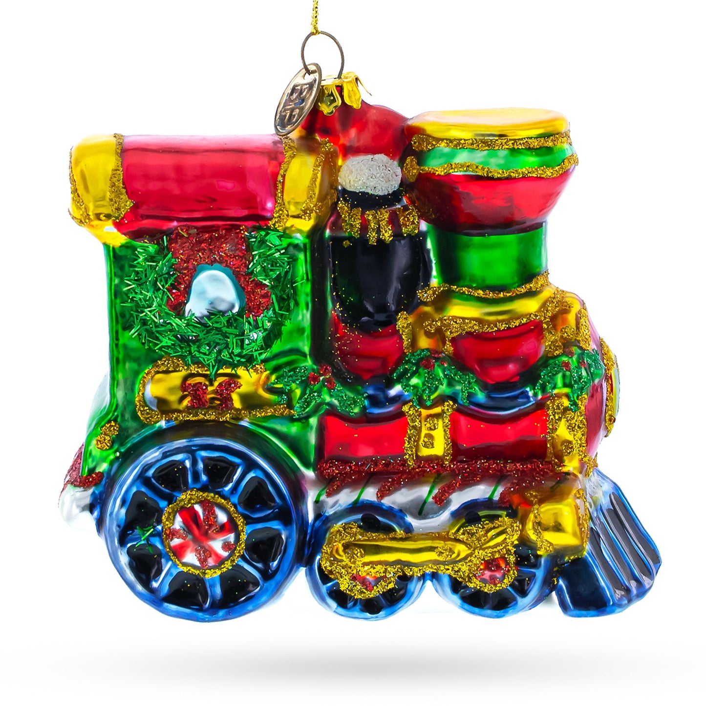 Playful Penguins Riding Train Glass Christmas Ornament
