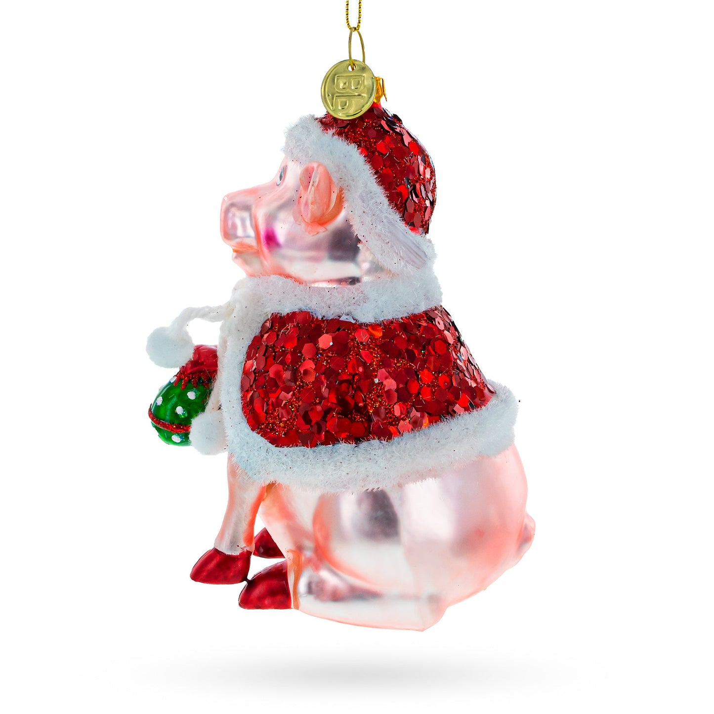 Pig in Santa Outfit Glass Christmas Ornament