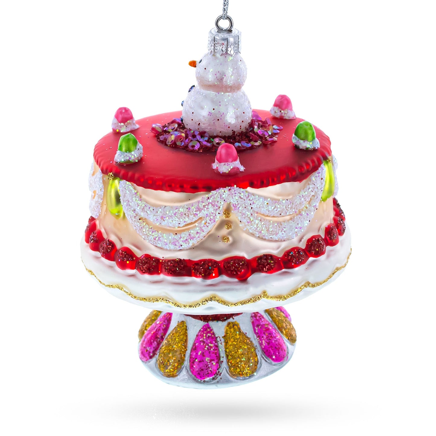 Delightful Snowman Cake Decoration Glass Christmas Ornament