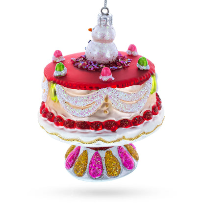 Delightful Snowman Cake Decoration Glass Christmas Ornament