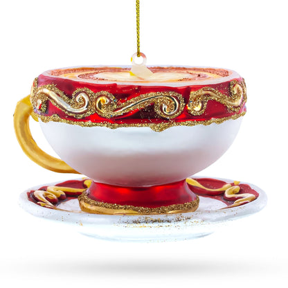 Red Cappuccino Cup Glass Christmas Ornament