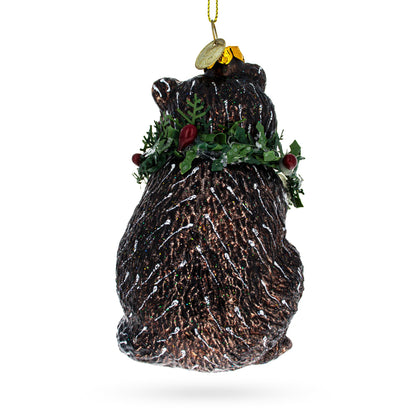 Racoon with Wreath Glass Christmas Ornament