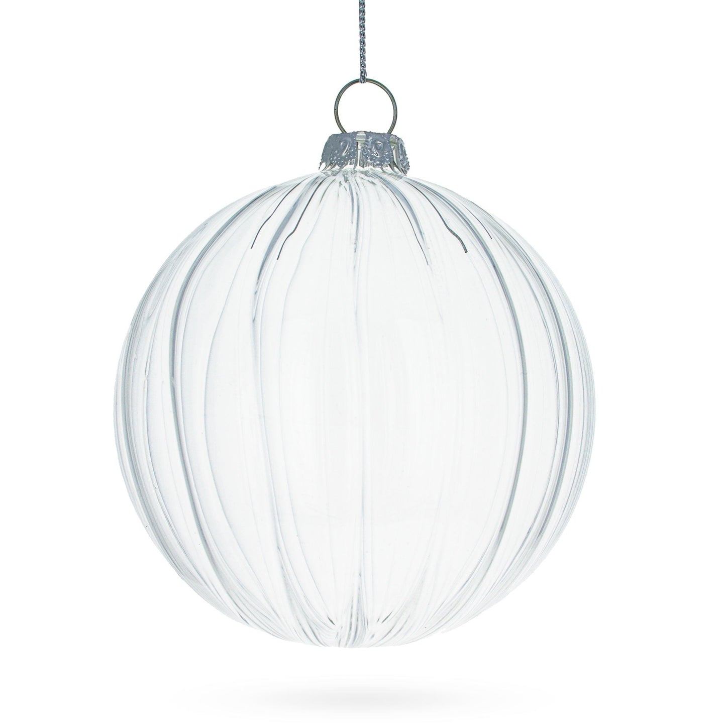 Elegant Set of 3 Striped Clear Glass Ball Christmas Ornaments 3.5 Inches