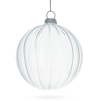 Elegant Set of 3 Striped Clear Glass Ball Christmas Ornaments 3.5 Inches