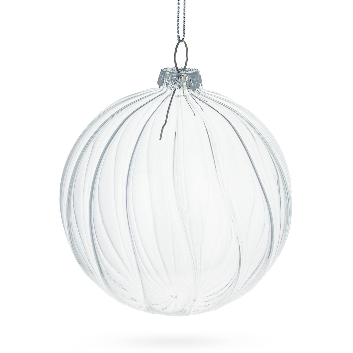 Elegant Set of 3 Striped Clear Glass Ball Christmas Ornaments 3.5 Inches