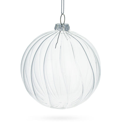 Elegant Set of 3 Striped Clear Glass Ball Christmas Ornaments 3.5 Inches