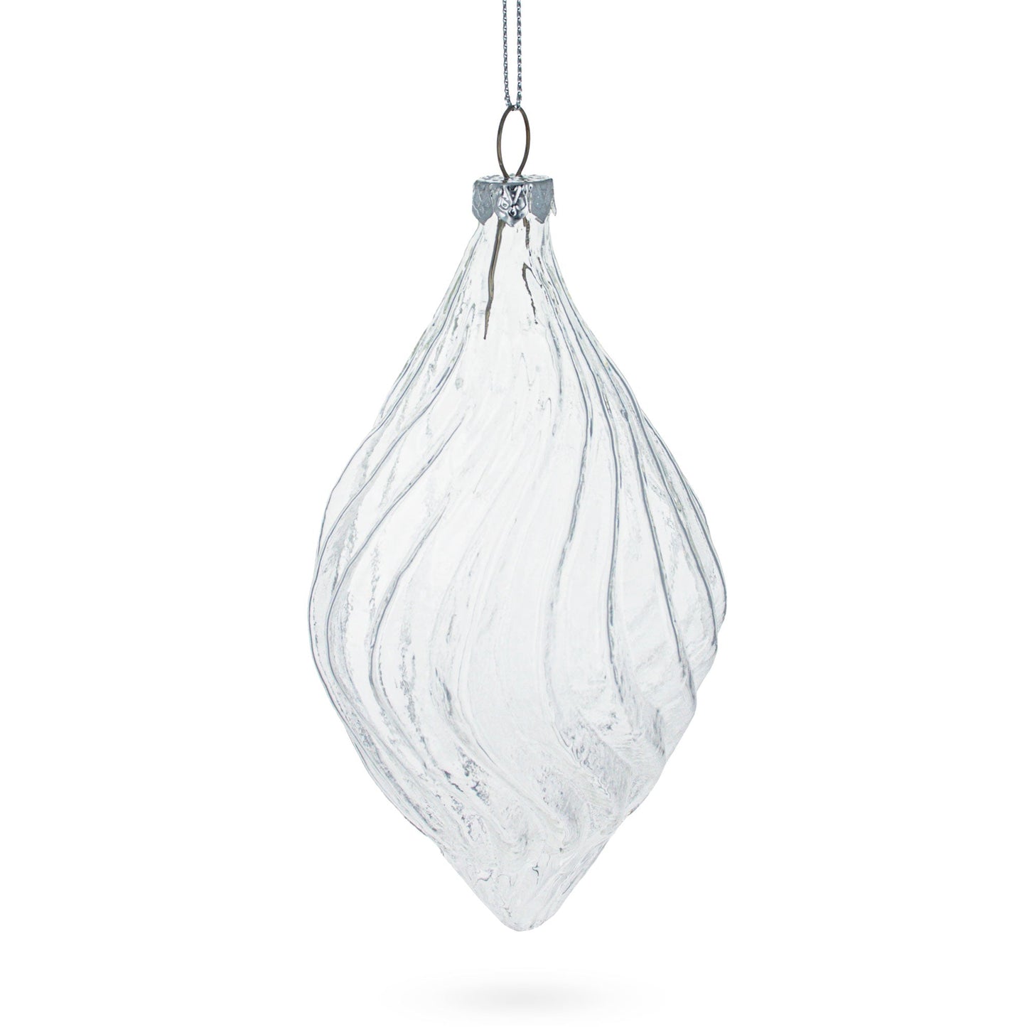 Set of 3 Clear Glass Swirl Christmas Ornaments 5.8 Inches