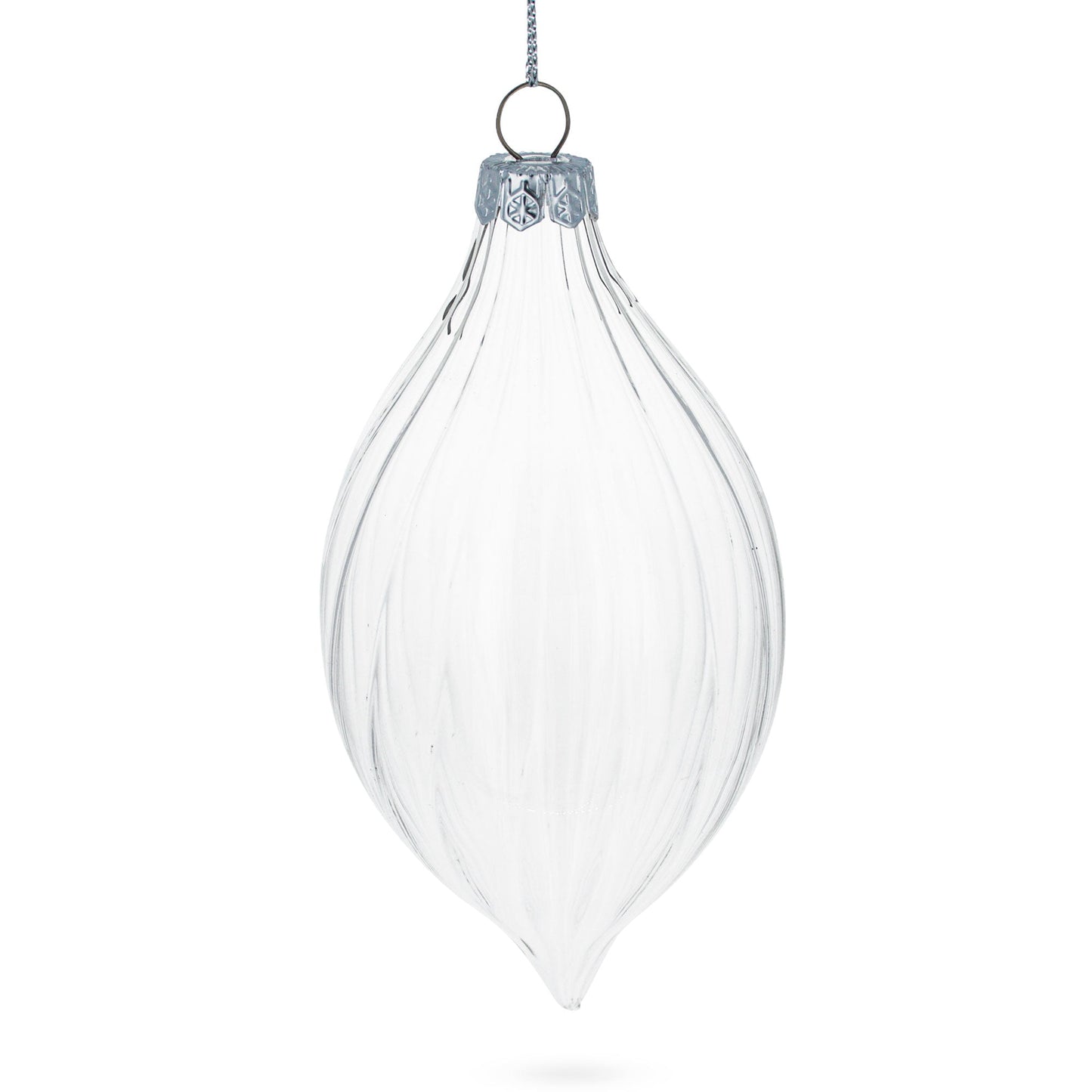 Set of 3 Striped Rhombus Finial Clear Glass Ornament 5.8 Inches