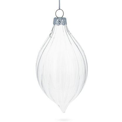 Set of 3 Striped Rhombus Finial Clear Glass Ornament 5.8 Inches